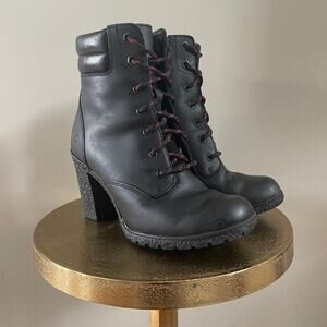 Rare Timberland Glancy Boots 7 Black Leather | Heel Lace Up Combat, Discontinued